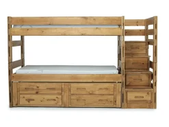 Young Pioneer Bunk W/ Storage Steps & Trundle Bed In Dark Gray, Twin/Twin