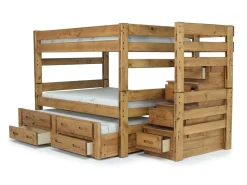 Young Pioneer Bunk W/ Storage Steps & Trundle Bed In Dark Gray, Twin/Twin