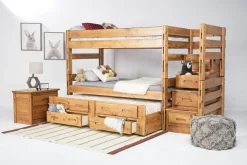 Young Pioneer Bunk W/ Storage Steps & Trundle Bed In Dark Gray, Twin/Twin