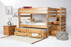 Young Pioneer Bunk W/ Storage Steps & Trundle Bed In Dark Gray, Twin/Twin