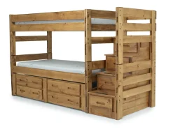 Young Pioneer Bunk W/ Storage Steps & Trundle Bed In Dark Gray, Twin/Twin