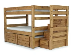 Young Pioneer Bunk W/ Storage Steps & Trundle Bed In Dark Gray, Twin/Twin
