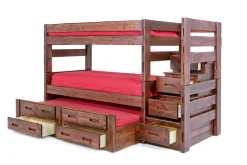 Young Pioneer Bunk W/ Storage Steps & Trundle Bed In Dark Gray, Twin/Twin